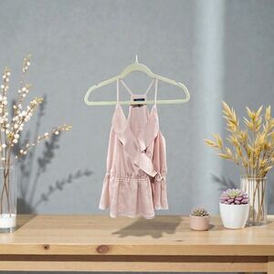 KAARI Pink Ruffle Wrap Peplum Cami Top Womens Adjustable Tie Top Size Medium